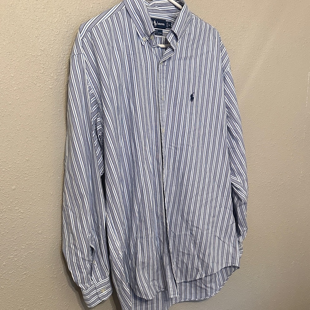 Ralph Lauren Men's Classic Blue and White Striped Shirt